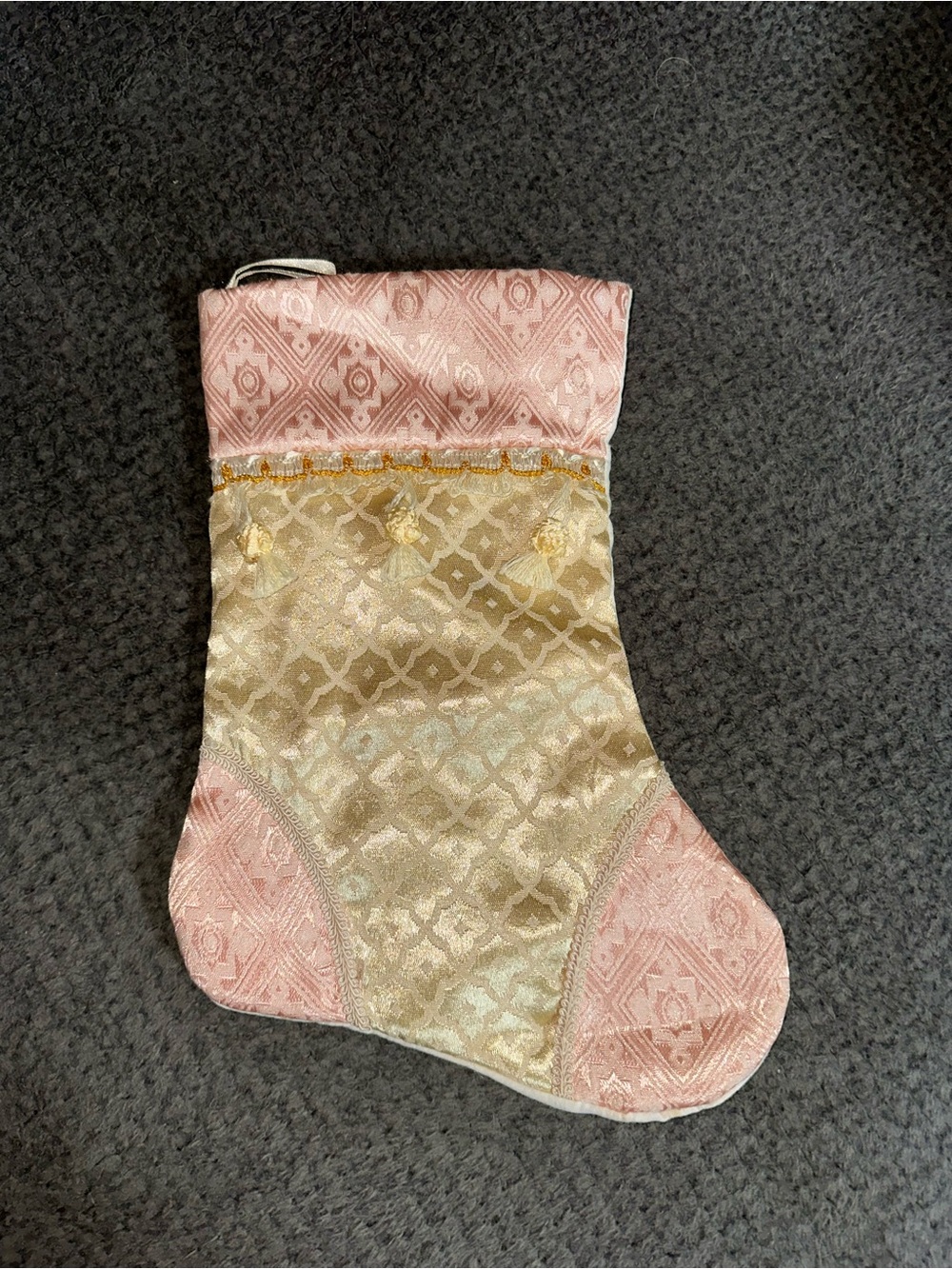 Brocade Style With Trim and Tassel Christmas Stocking